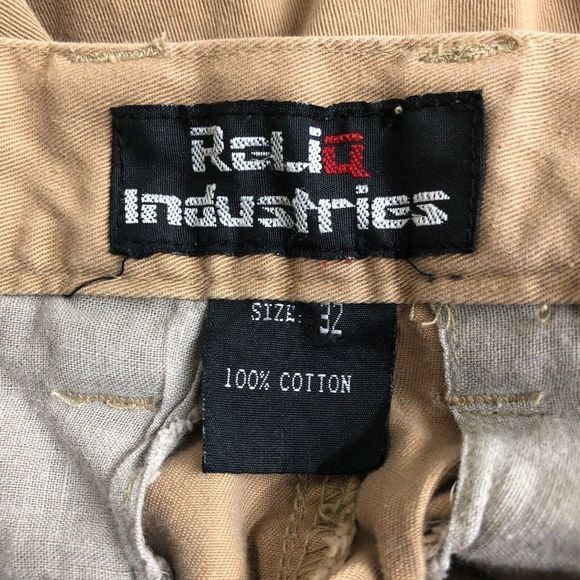 ReliQ Industries Cargo Shorts Mens 32 Khakis Tan Hook & Loop Cotton Casual 90s - Picture 11 of 12